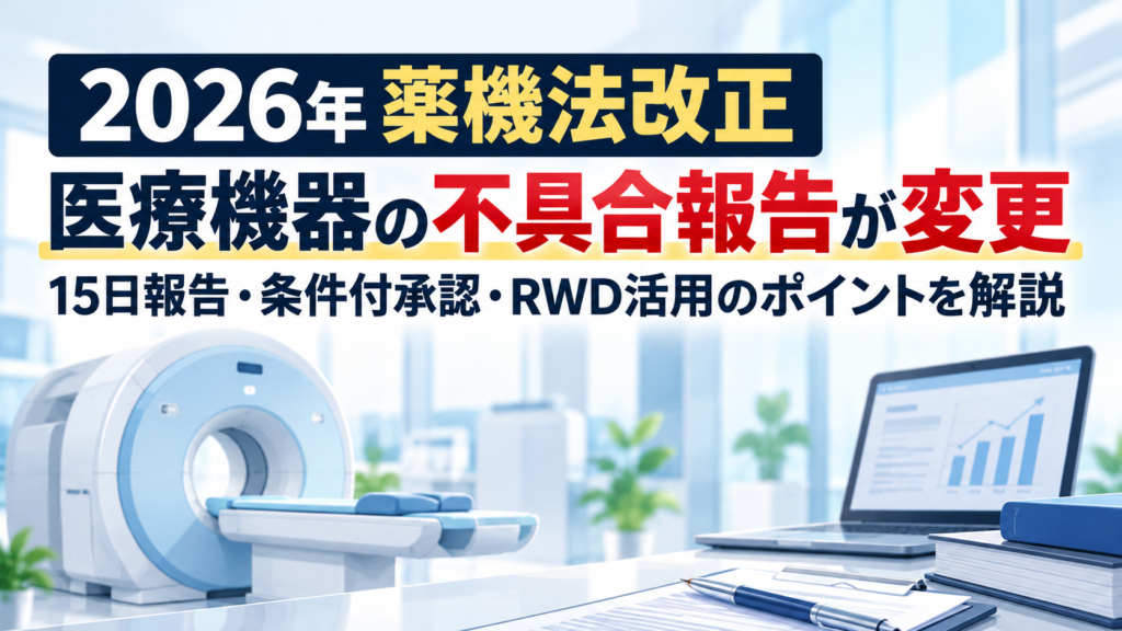 【2026年薬機法改正】医療機器の不具合報告が変更｜15日報告・条件付承認・RWD活用のポイントを解説